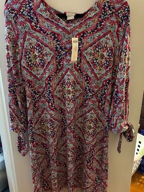 Chico's Navy Multicolor Boho Tile Print Dress NWT